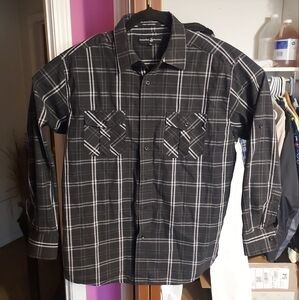 Beverly Hills Polo Club Casual Black and White Plaid Button Down Shirt